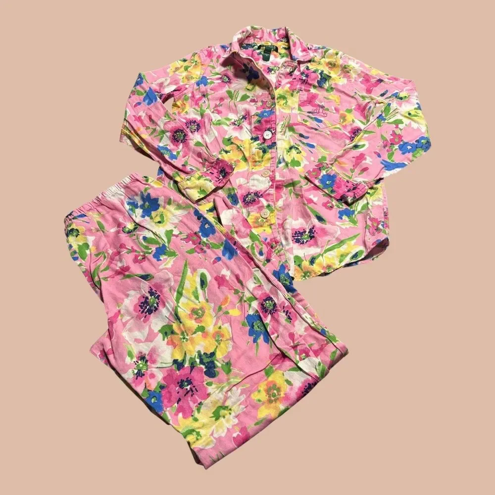 Lauren Ralph Lauren Medium Pajama Set Womens Multicolor Floral 2 Piece